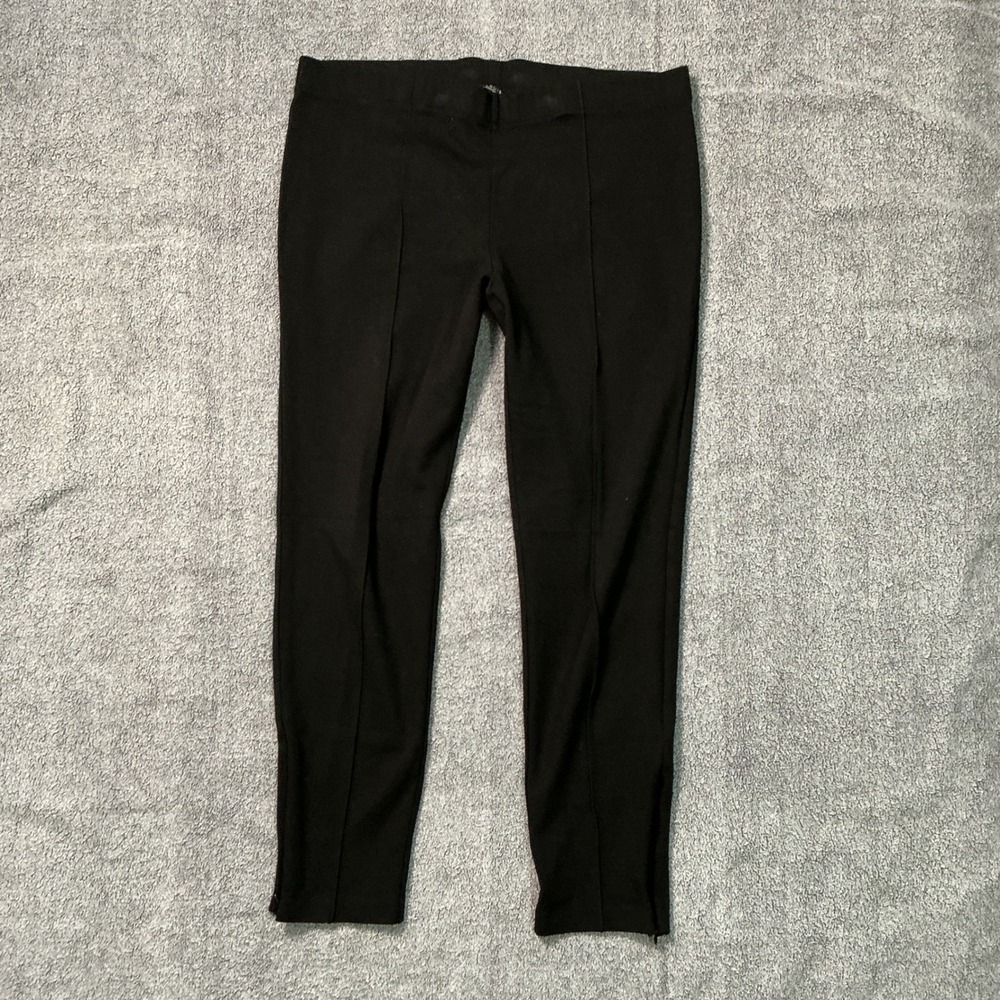 Talbots Womens Black Ponte Knit Pintuck Leggings Ankle Zip Pants Size M